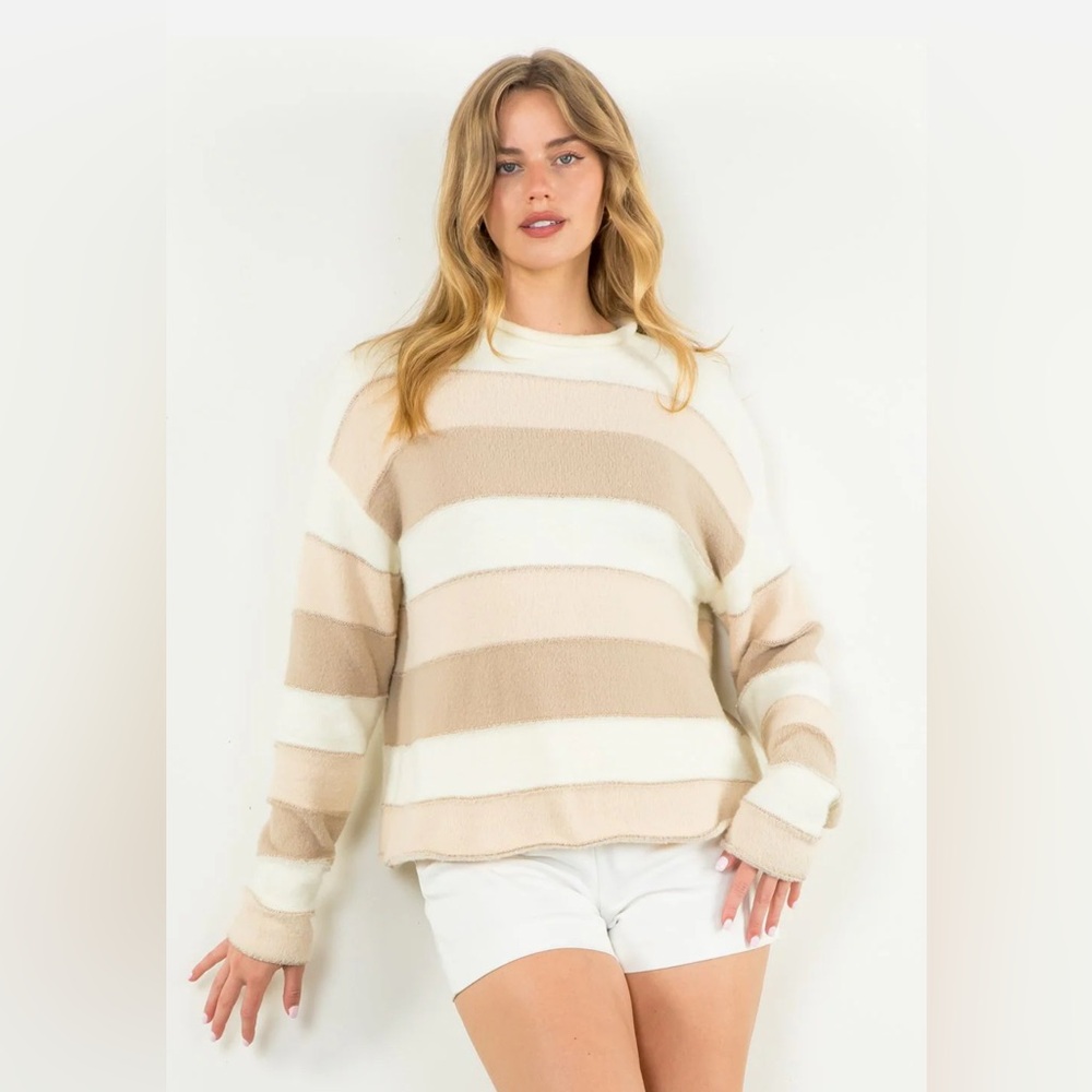 THML Cream and Tan Striped Sweater